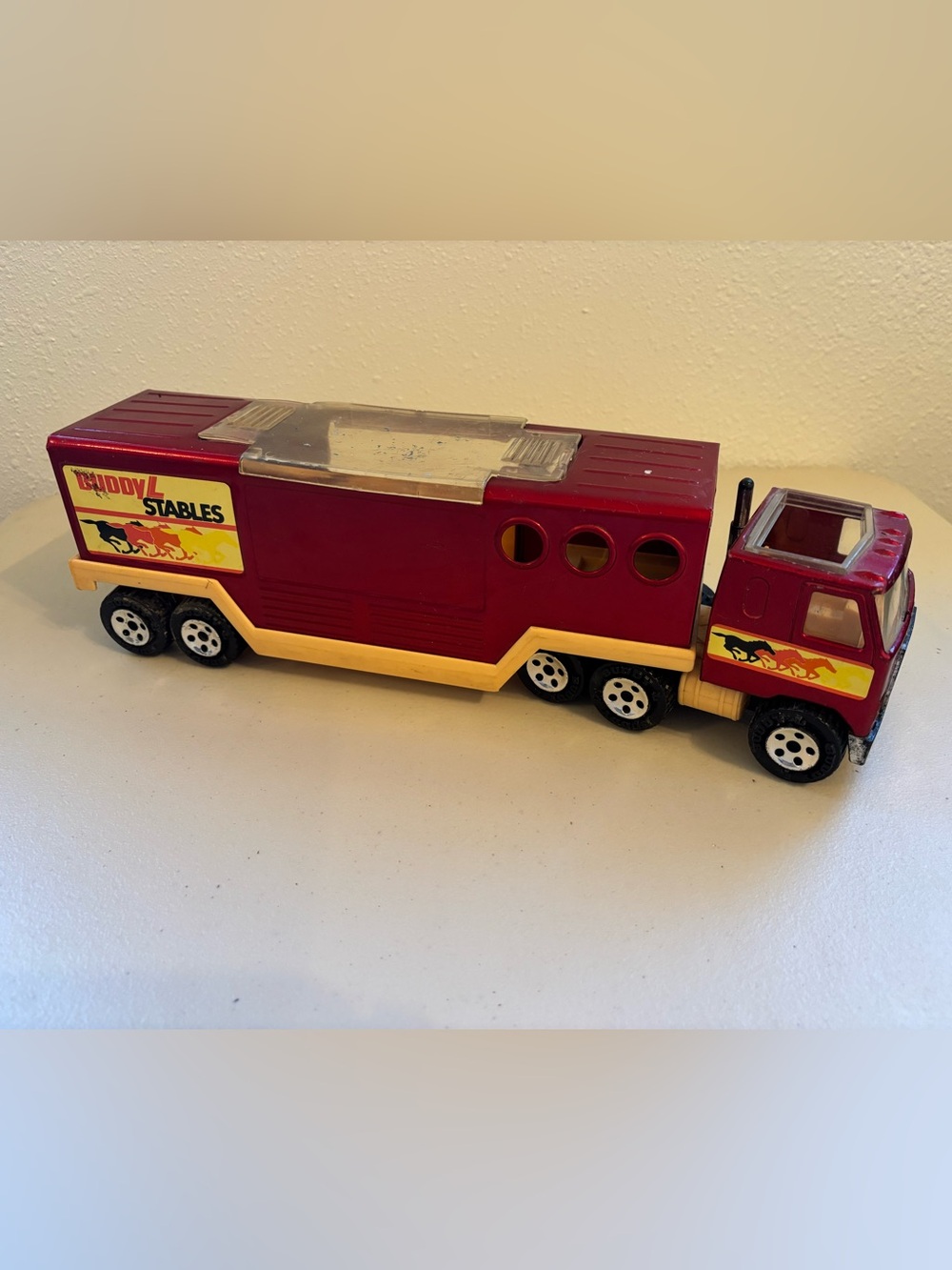 Red and Yellow Toy Horse Transport Truck